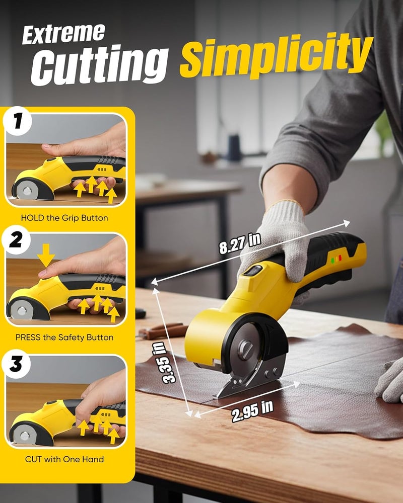 chufa Cordless Electric Cardboard Cutter – Rechargeable Rotary Scissors for Cardboard/Fabric/Carpet/Leather, Heavy-Duty Box Cutter with Safety Lock, 2 Blades, Storage Case & Gloves for Craft, Shipping & DIY - Image 5
